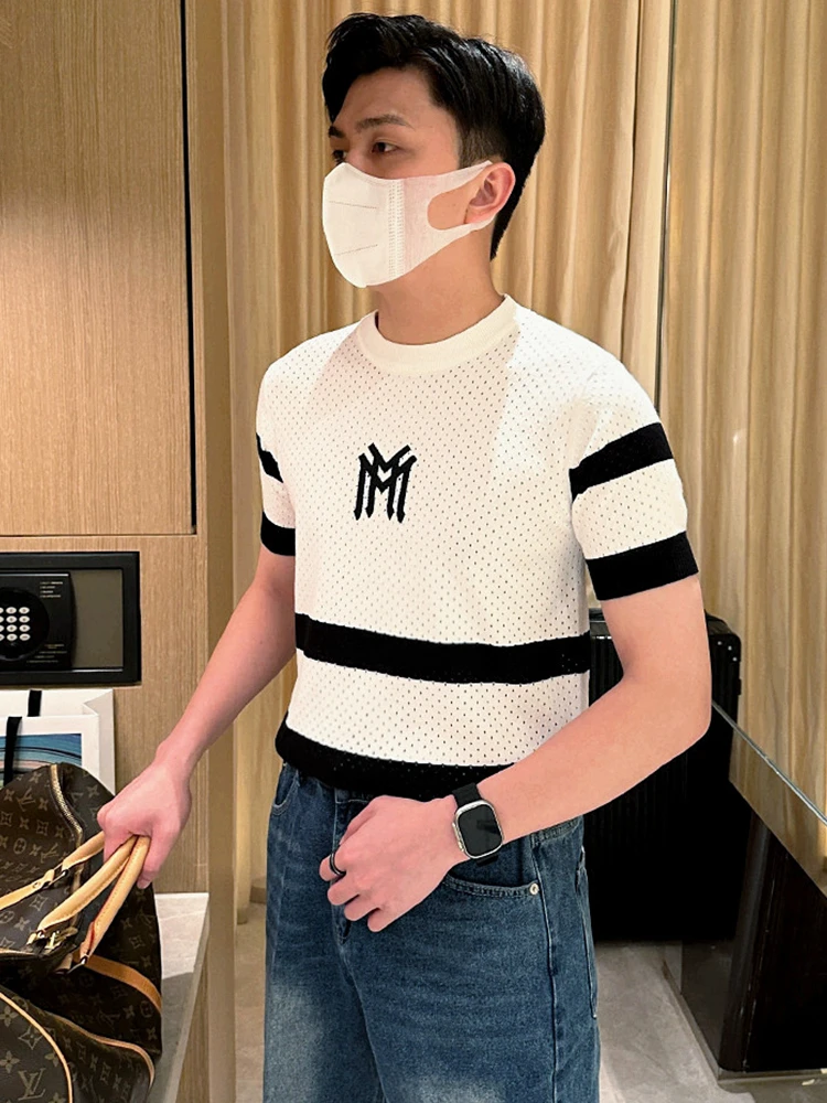 Men's Slim Fit Striped T-Shirt Fashionable Knitted Hollow out Breathable Short Sleeve Summer New Arrival Casual Urban Style
Men's Slim Fit Striped T-Shirt Fashionable Knitted Hollow out Breathable Short Sleeve Summer New Arrival Casual Urban Style