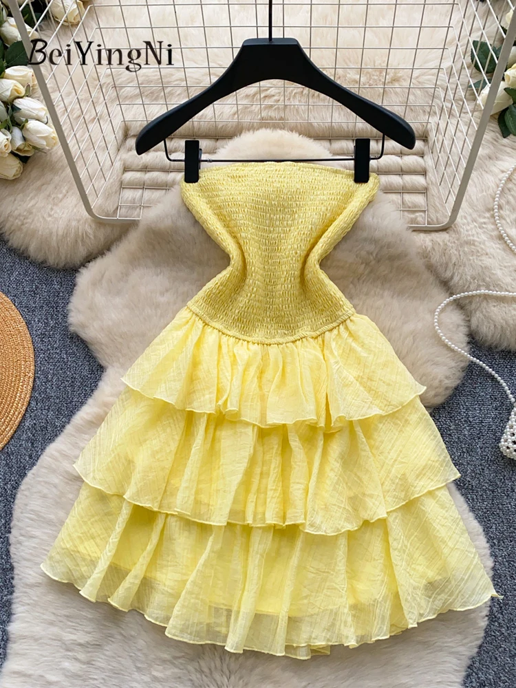 Beiyingni Sexy Strapless Short Dresses for Women Summer Casual French Party Cake Dress 2026 Fashion Elegant Yellow Tiered Dress
Beiyingni Sexy Strapless Short Dresses for Women Summer Casual French Party Cake Dress 2026 Fashion Elegant Yellow Tiered Dress