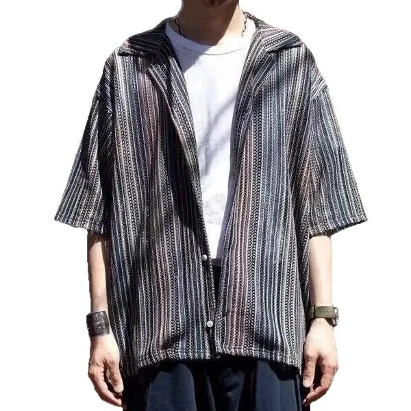 Vertical Stripes Summer Vintage Shirt Short Sleeve Japanese Lazy Style Shirt Men's Summer Half Sleeve Shirt 
Vertical Stripes Summer Vintage Shirt Short Sleeve Japanese Lazy Style Shirt Men's Summer Half Sleeve Shirt