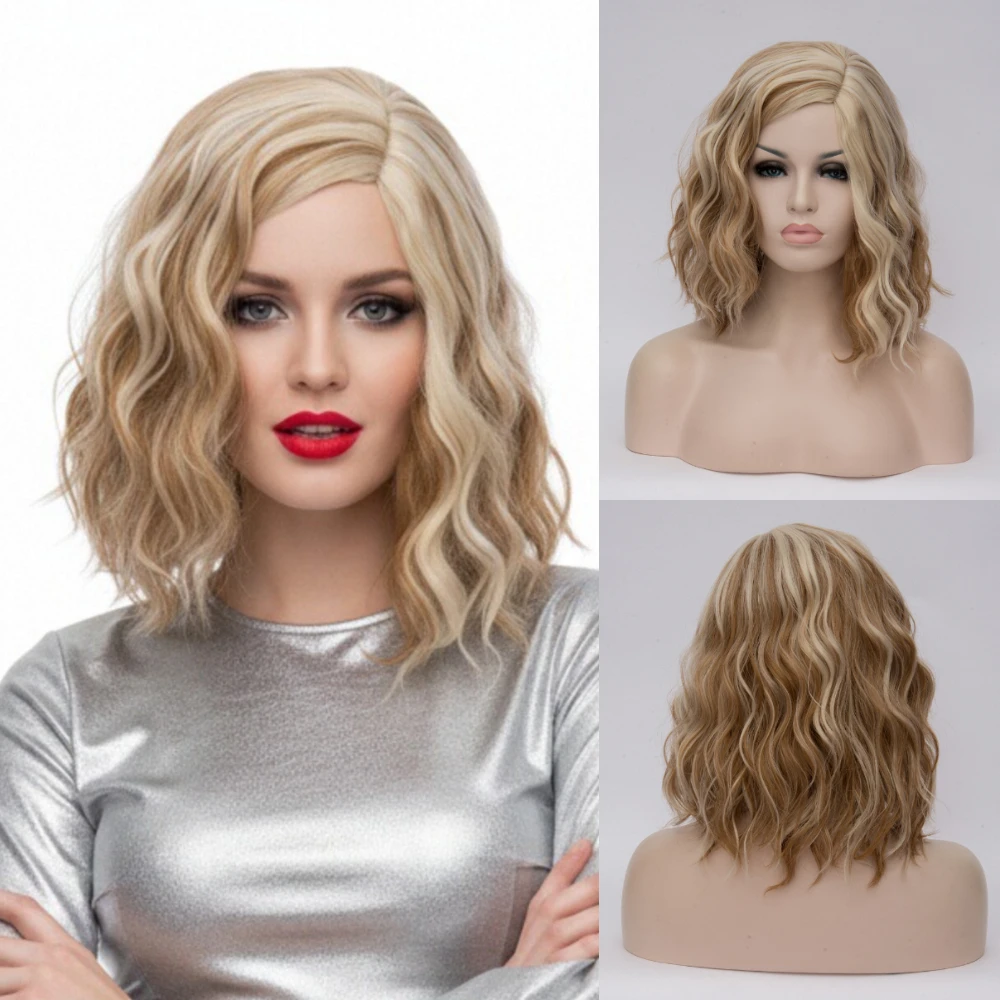 Women Short Wavy Synthetic Blonde Ombre Wig Side Part Line Colored for Cosplay Party Costume
Women Short Wavy Synthetic Blonde Ombre Wig Side Part Line Colored for Cosplay Party Costume