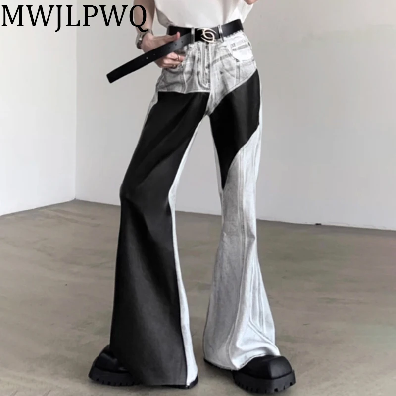MWJLPWQ American Men's Distress Jeans Contrast Color High Street Spliced Leather Niche Design Slimming Flared Trousers 010772
MWJLPWQ American Men's Distress Jeans Contrast Color High Street Spliced Leather Niche Design Slimming Flared Trousers 010772