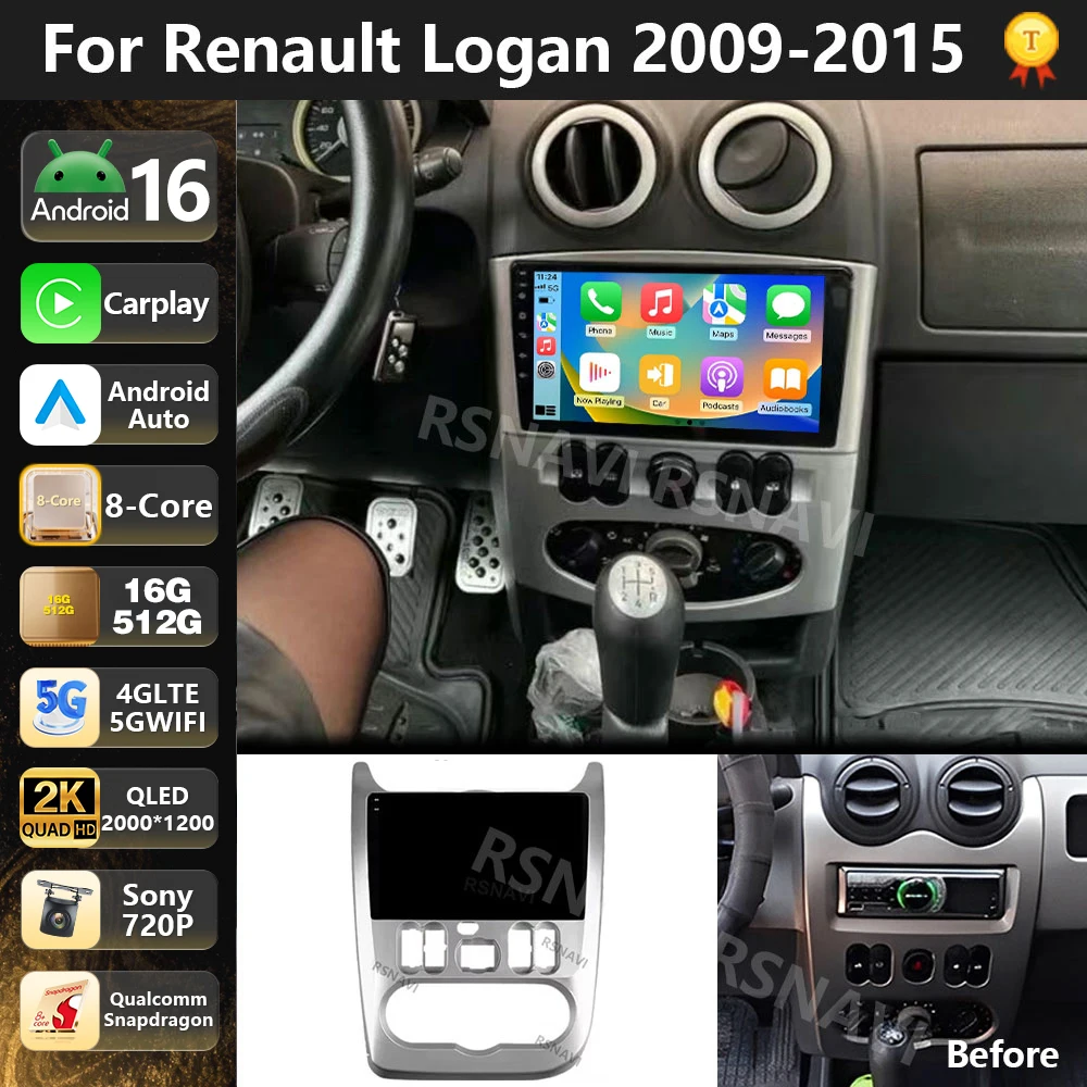 Qualcomm Android 16 Car Radio Multimedia Player For Renault Logan 1 Sandero 2009 -2015 Auto Carplay Car Stereo 4G+WiFi Head Unit
Qualcomm Android 16 Car Radio Multimedia Player For Renault Logan 1 Sandero 2009 -2015 Auto Carplay Car Stereo 4G+WiFi Head Unit