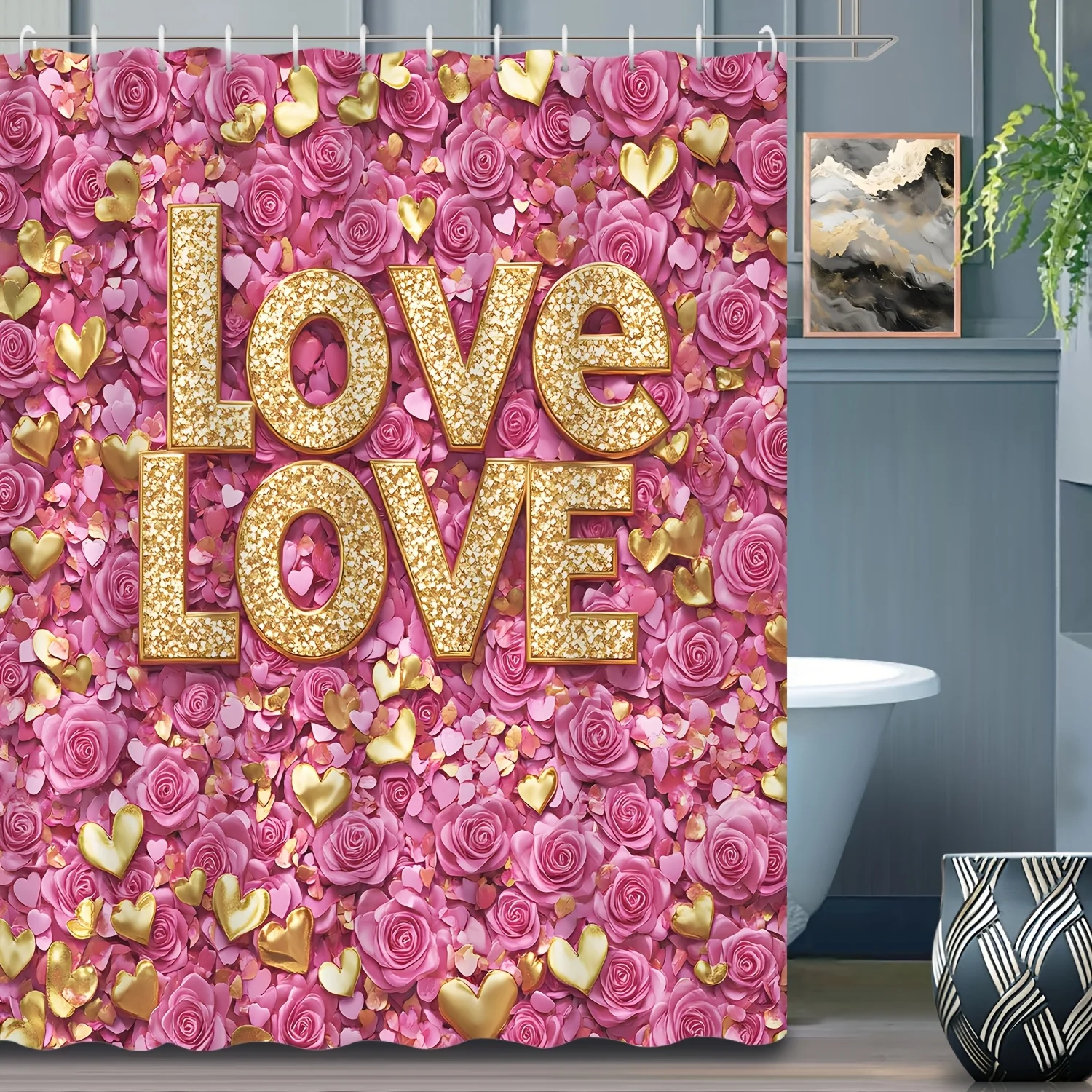 1 Pc Valentine I Love You Holiday Decoration Romantic Pink Rose Sea Love Printed Shower Curtain, Bathroom Decoration Accessories
1 Pc Valentine I Love You Holiday Decoration Romantic Pink Rose Sea Love Printed Shower Curtain, Bathroom Decoration Accessories