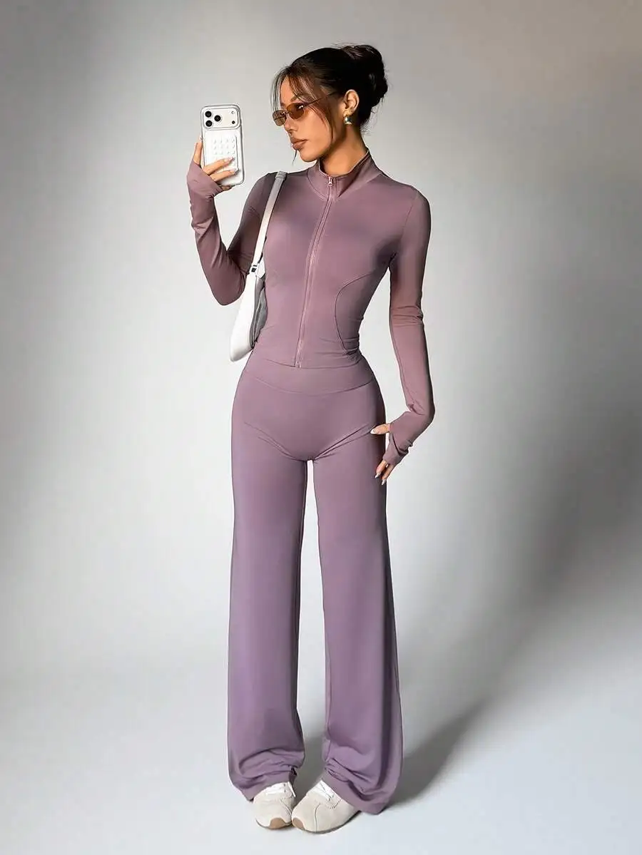 Purple Zipper Long Sleeve Fitted Top And Wide Leg Pants Yoga Set
Purple Zipper Long Sleeve Fitted Top And Wide Leg Pants Yoga Set