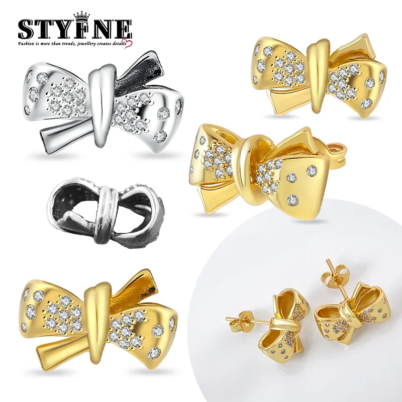 Authentic 925 Silver Gold Shiny Zircon Cute Bowknot Earrings Fit Original Bracelet Diy Jewelry Exquisite High-end Women's Gifts
Authentic 925 Silver Gold Shiny Zircon Cute Bowknot Earrings Fit Original Bracelet Diy Jewelry Exquisite High-end Women's Gifts