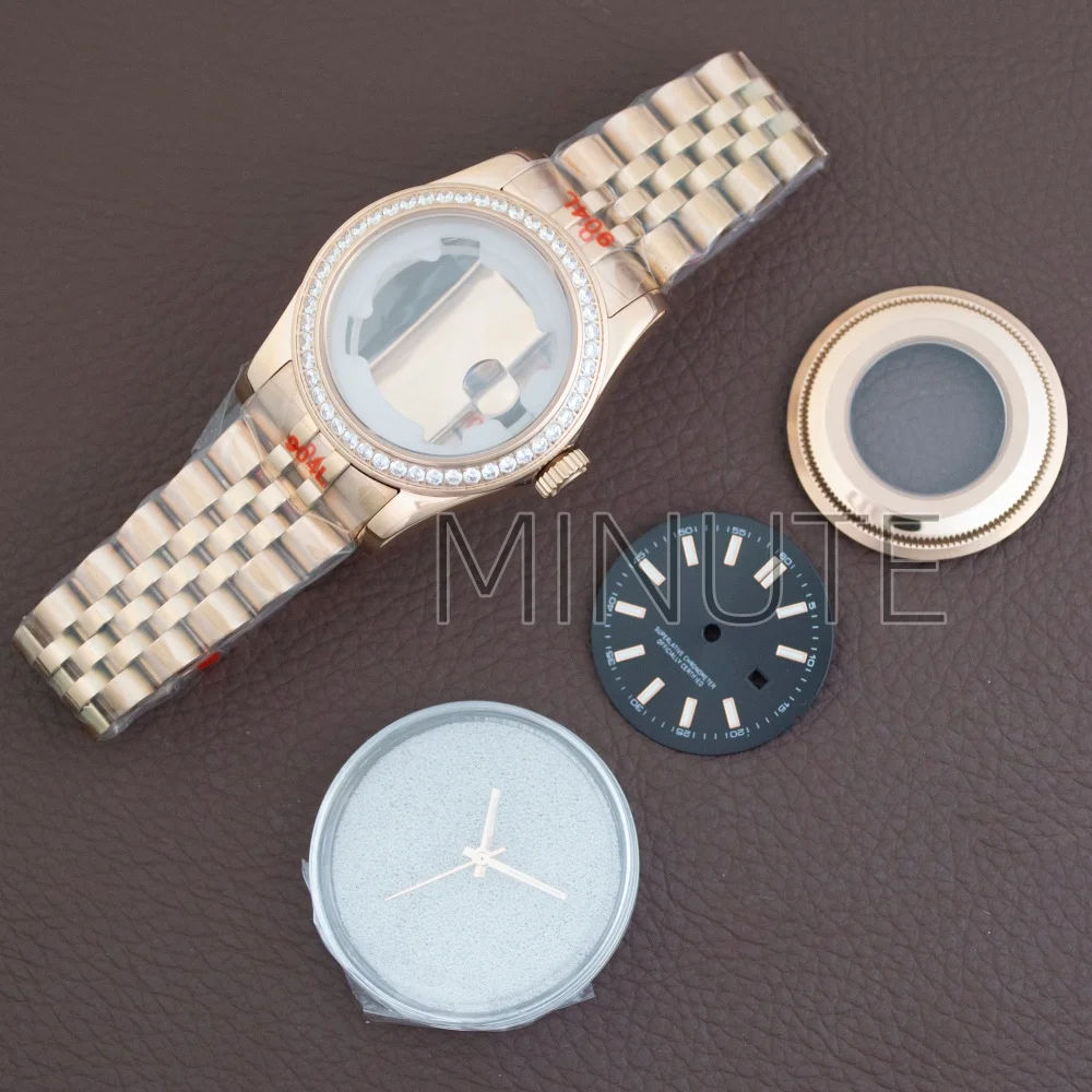 33mm NH05 Watch Case Dial Rose Gold Sapphire Glass Stainless Steel Band for Datejust NH05 NH06 Automatic Movement Watch Parts
33mm NH05 Watch Case Dial Rose Gold Sapphire Glass Stainless Steel Band for Datejust NH05 NH06 Automatic Movement Watch Parts