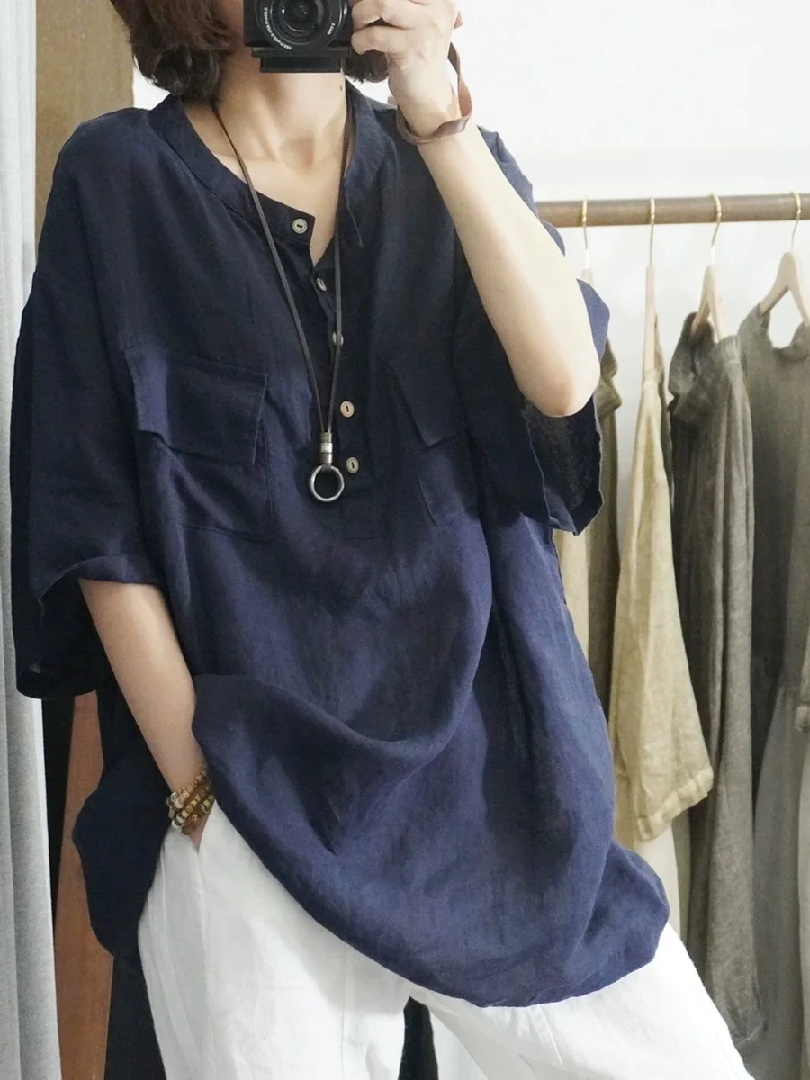 Women's Summer Cotton Linen V-neck Loose Casual Color Short-sleeve Shirt Versatile Top Comfortable Breathable Fashion
Women's Summer Cotton Linen V-neck Loose Casual Color Short-sleeve Shirt Versatile Top Comfortable Breathable Fashion