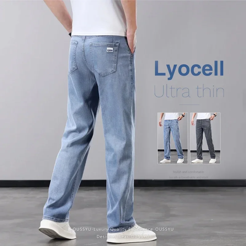 High Quality Summer Thin Men's Jeans Lyocell Fabric Soft Straight Denim Pants Brand Man Elastic Ice Silk Casual Trousers Grey
High Quality Summer Thin Men's Jeans Lyocell Fabric Soft Straight Denim Pants Brand Man Elastic Ice Silk Casual Trousers Grey