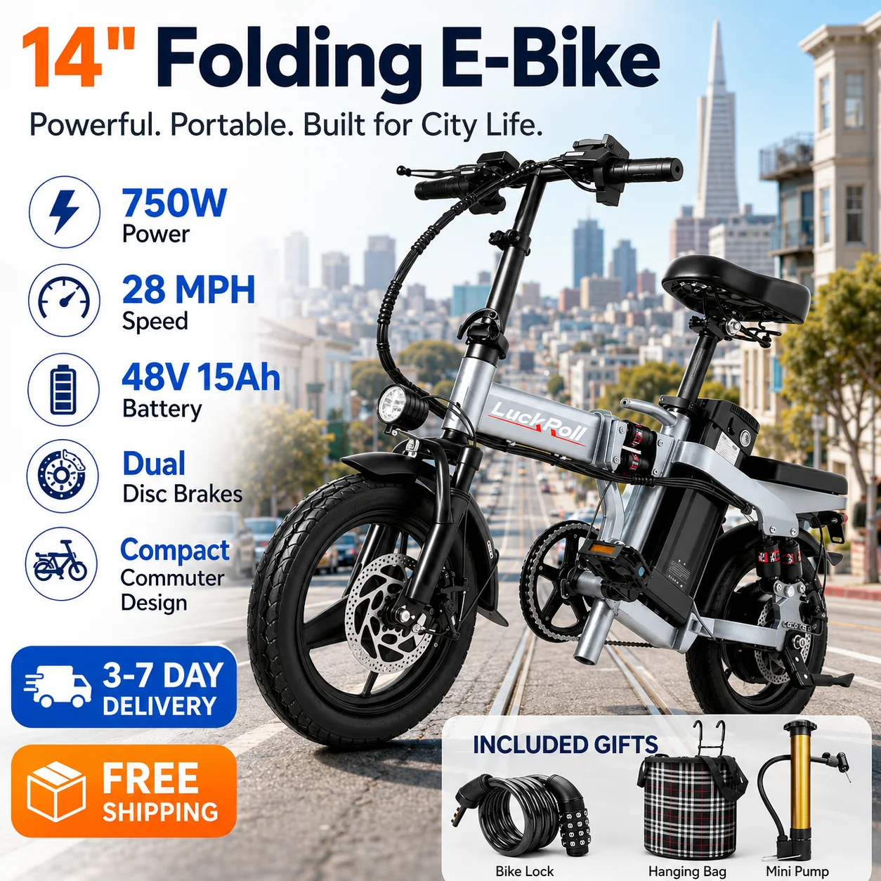 14"Classic Foldable Electric Bike for Adults,750W/1500W,28/40MPH,48V15Ah/52V 25Ah Removable Battery,60-80 Miles, Dual Disc Brakes,Multi-Shock Absorption Electirc Bicycle
14"Classic Foldable Electric Bike for Adults,750W/1500W,28/40MPH,48V15Ah/52V 25Ah Removable Battery,60-80 Miles, Dual Disc Brakes,Multi-Shock Absorption Electirc Bicycle