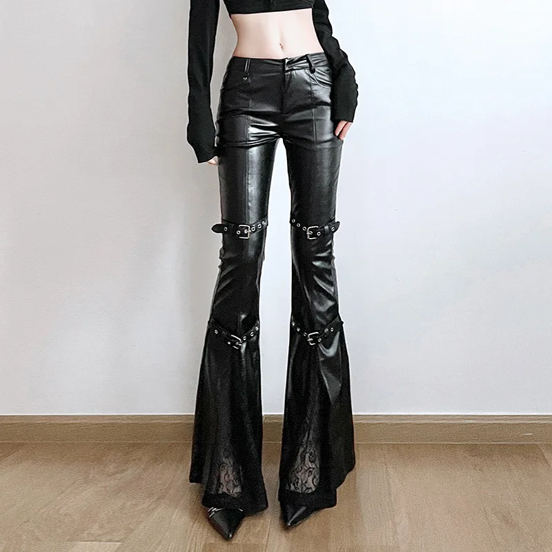 PU Leather Flare Pant Goth Buckle Lace Patchwork Pants Women Fashion Y2K Streetwear Vintage Aesthetics Casual Pants Trousers
PU Leather Flare Pant Goth Buckle Lace Patchwork Pants Women Fashion Y2K Streetwear Vintage Aesthetics Casual Pants Trousers