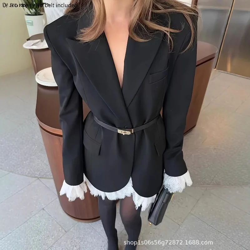 Women's Long Sleeved Lace Patchwork Suit Jacket Women Elegant Lapels One Button Pockets Black Outerwears Office Commute Coat
Women's Long Sleeved Lace Patchwork Suit Jacket Women Elegant Lapels One Button Pockets Black Outerwears Office Commute Coat