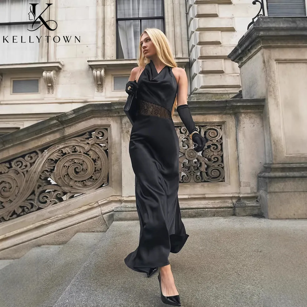 ELLYTOWN Satin Maxi Dress Women Black Halter Cowl Neck Sleeveless Sheer Lace Waist Slim Dress Backless Evening Party Dress Chic
ELLYTOWN Satin Maxi Dress Women Black Halter Cowl Neck Sleeveless Sheer Lace Waist Slim Dress Backless Evening Party Dress Chic