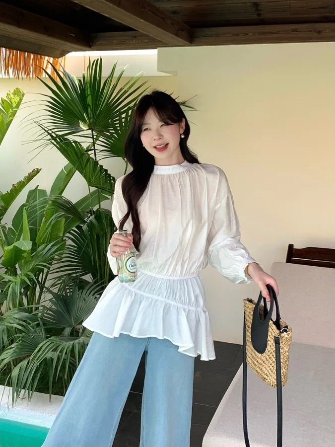 plus Size Women's Fashionable Long Sleeve round Neck Shirt Spring New Style Waist-Cinching Top Korean Style Loose Fit Shirt
plus Size Women's Fashionable Long Sleeve round Neck Shirt Spring New Style Waist-Cinching Top Korean Style Loose Fit Shirt