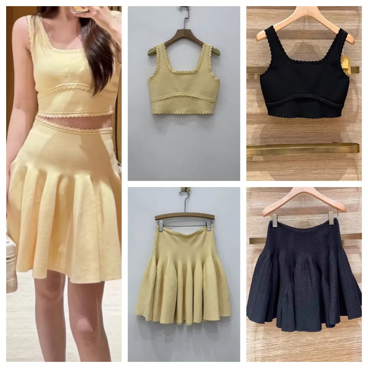 Summer New 2026 Yellow/Black Fashion Set Women Square Collar Slim Sweater Vest + A-Line Pleated High Waist Mini Skirt
Summer New 2026 Yellow/Black Fashion Set Women Square Collar Slim Sweater Vest + A-Line Pleated High Waist Mini Skirt 
