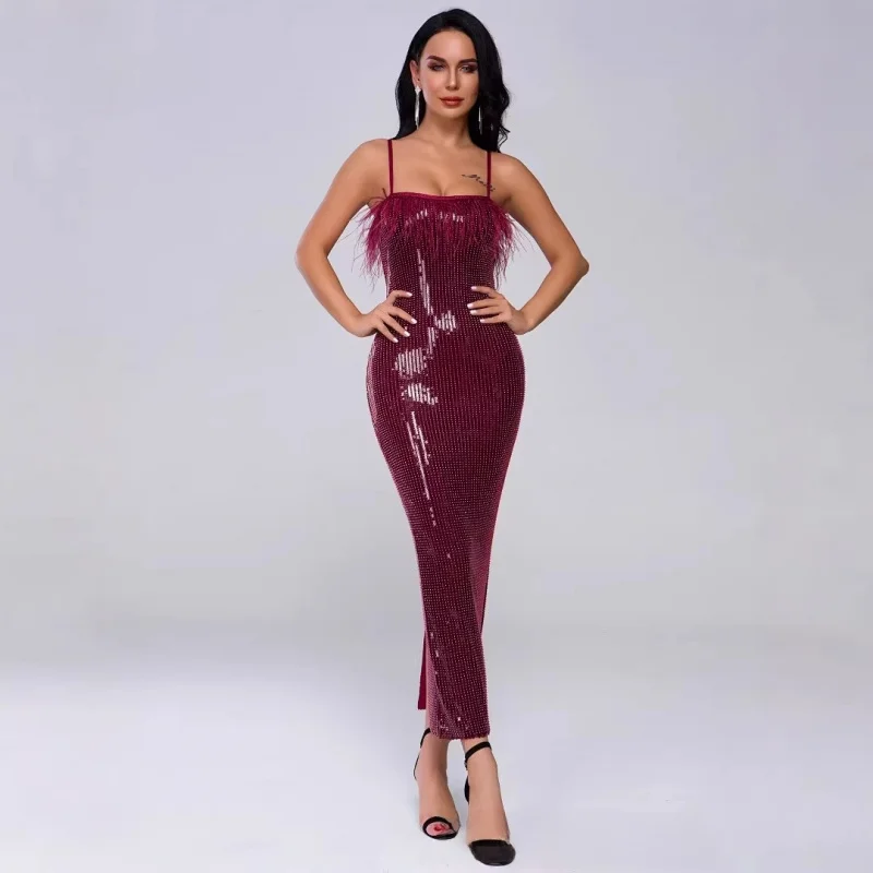 New Arrival: Women's European and American Fashion Strapless Dress with Sequins, Beading, Bodycon Design, Slit, and Sexy Feather
New Arrival: Women's European and American Fashion Strapless Dress with Sequins, Beading, Bodycon Design, Slit, and Sexy Feather