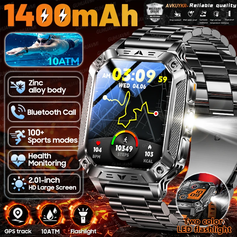 2026 Extra large 1400mAh Battery Military SmartWatch Men 2.01-inch 10ATM Waterproof LED Flashlight Wireless Call Sports Bracelet
2026 Extra large 1400mAh Battery Military SmartWatch Men 2.01-inch 10ATM Waterproof LED Flashlight Wireless Call Sports Bracelet