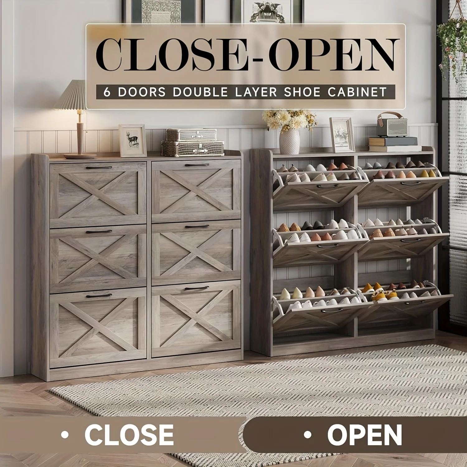 Washed Gray Shoe Storage Cabinet With 6 Flip Drawers - Narrow Freestanding Shoe Cabinet And Shoe Storage Organizer
Washed Gray Shoe Storage Cabinet With 6 Flip Drawers - Narrow Freestanding Shoe Cabinet And Shoe Storage Organizer