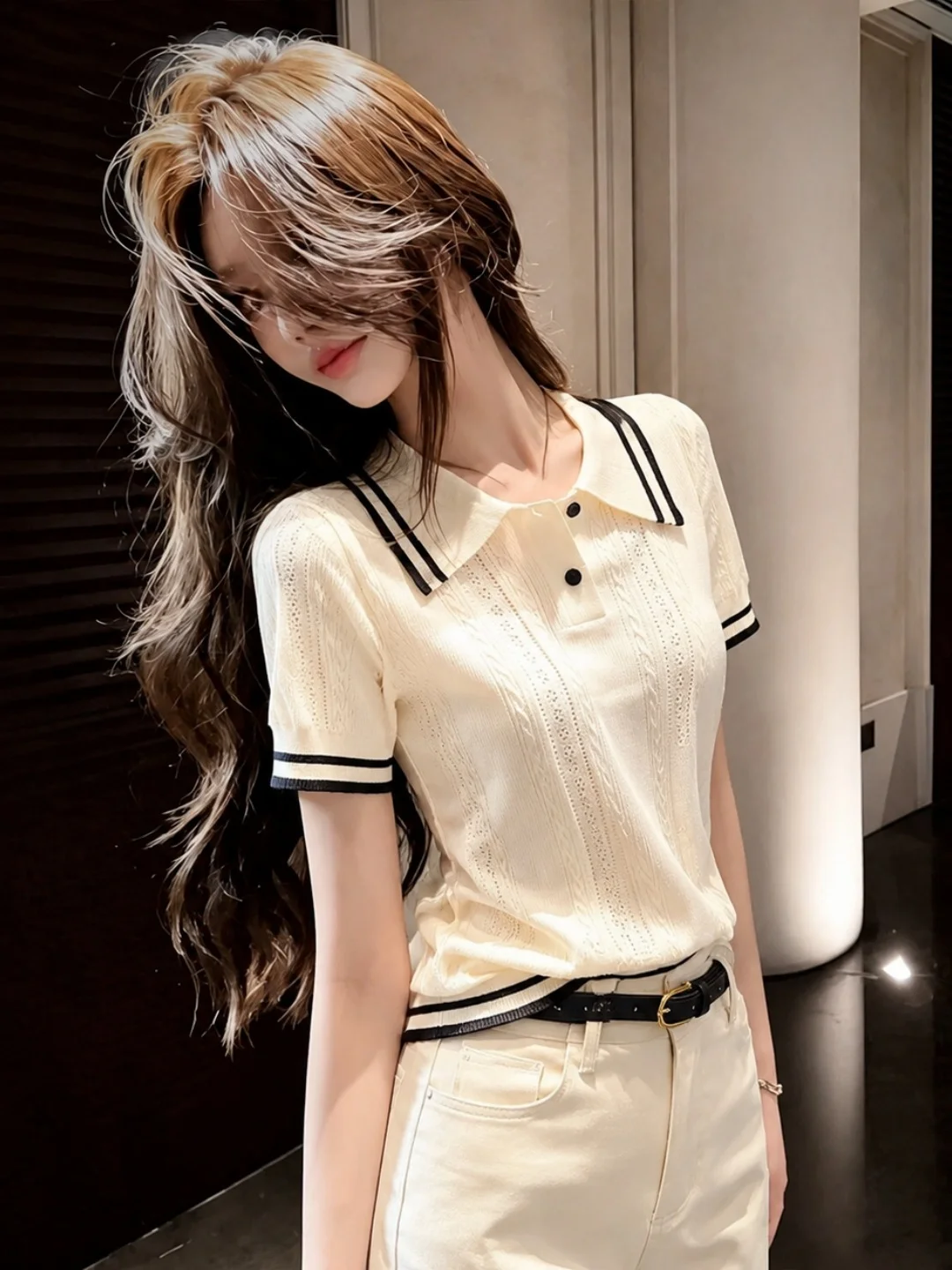 Summer Fashion Ice Silk Knitted Neck Short Sleeve Women's Top Color Block Design Commute Style Soft Straight Cut Knitwear
Summer Fashion Ice Silk Knitted Neck Short Sleeve Women's Top Color Block Design Commute Style Soft Straight Cut Knitwear