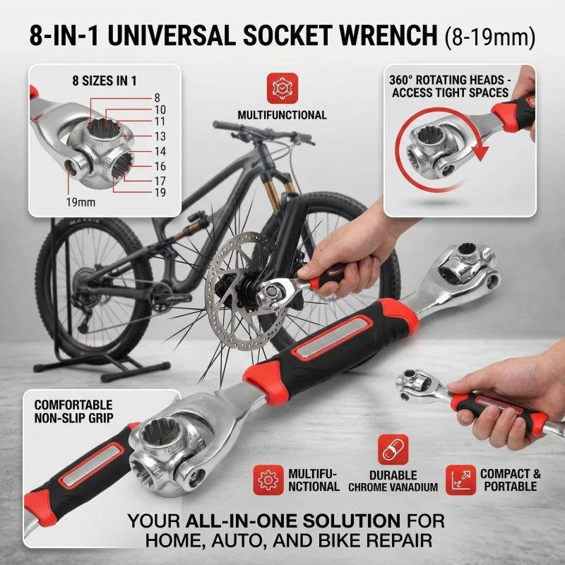 Multifunctional Socket Tiger Wrench Multi-angle Wrench with 12 Corners 360-Degree Rotating Head Rubber Handle Sleeve Wrench Tool
Multifunctional Socket Tiger Wrench Multi-angle Wrench with 12 Corners 360-Degree Rotating Head Rubber Handle Sleeve Wrench Tool