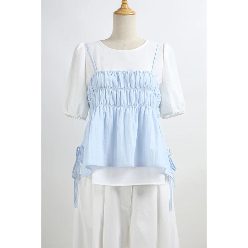 Tagkita Summer New round Neck Bubble Sleeve Vest Strap Top 2-Piece Set Women's Casual Style Anti-Wrinkle Breathable Short Sleeve
Tagkita Summer New round Neck Bubble Sleeve Vest Strap Top 2-Piece Set Women's Casual Style Anti-Wrinkle Breathable Short Sleeve