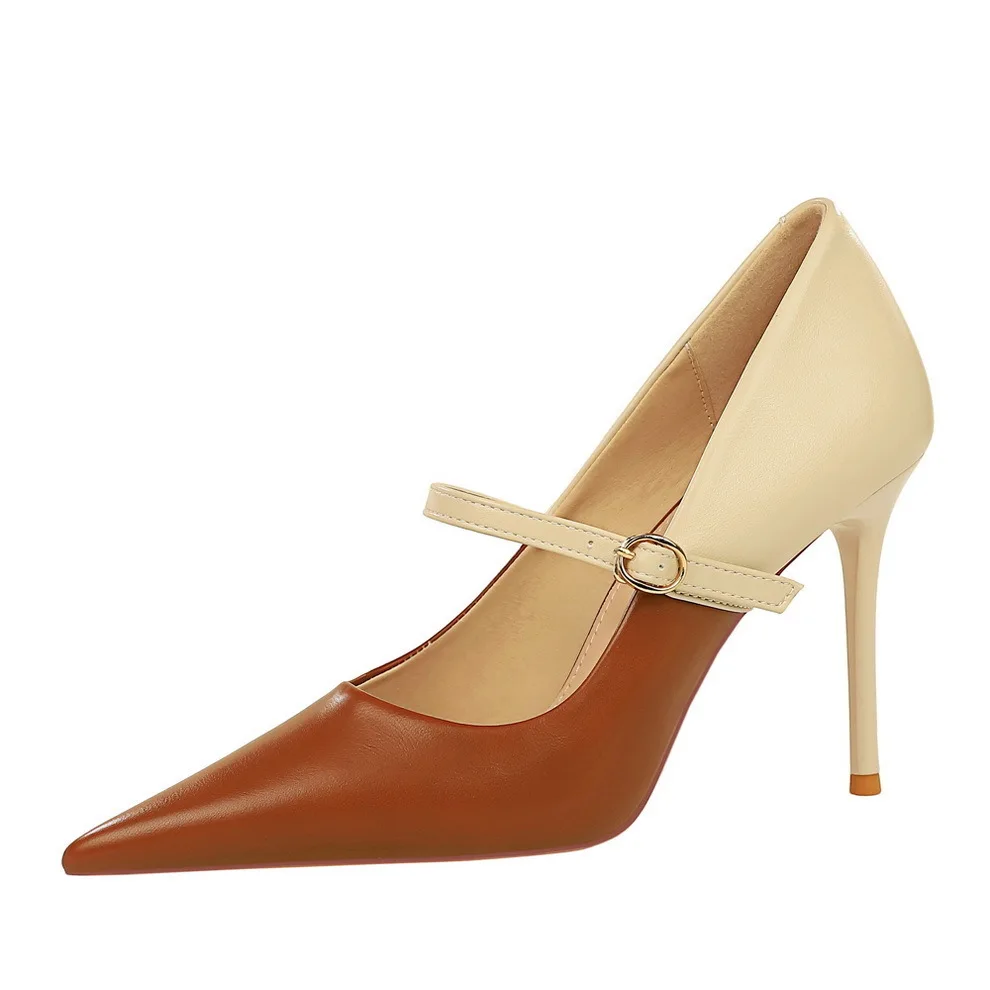 Модные стильные тонкие женские туфли на высоком каблуке с неглубоким ртом и заостренными цветными блоками, женские туфли-лодочки женские
Модные стильные тонкие женские туфли на высоком каблуке с неглубоким ртом и заостренными цветными блоками, женские туфли-лодочки женские