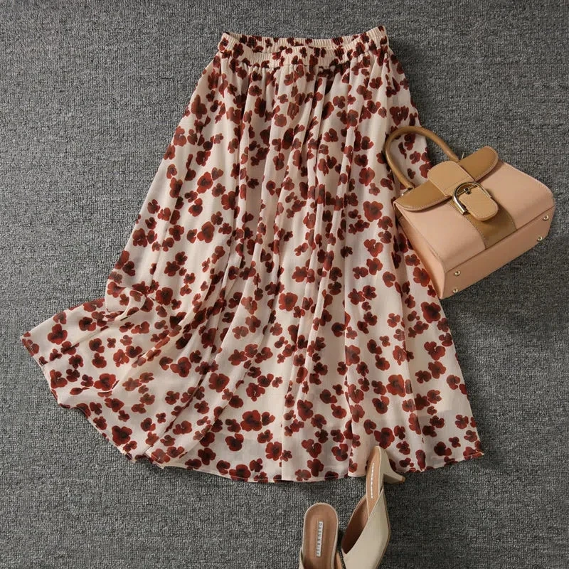 Pink Floral Print Chiffon Elastic High Waist Loose A-line Women's Skirt Korean Fashion Elegant Mid-Calf Skirts For Women Spring
Pink Floral Print Chiffon Elastic High Waist Loose A-line Women's Skirt Korean Fashion Elegant Mid-Calf Skirts For Women Spring