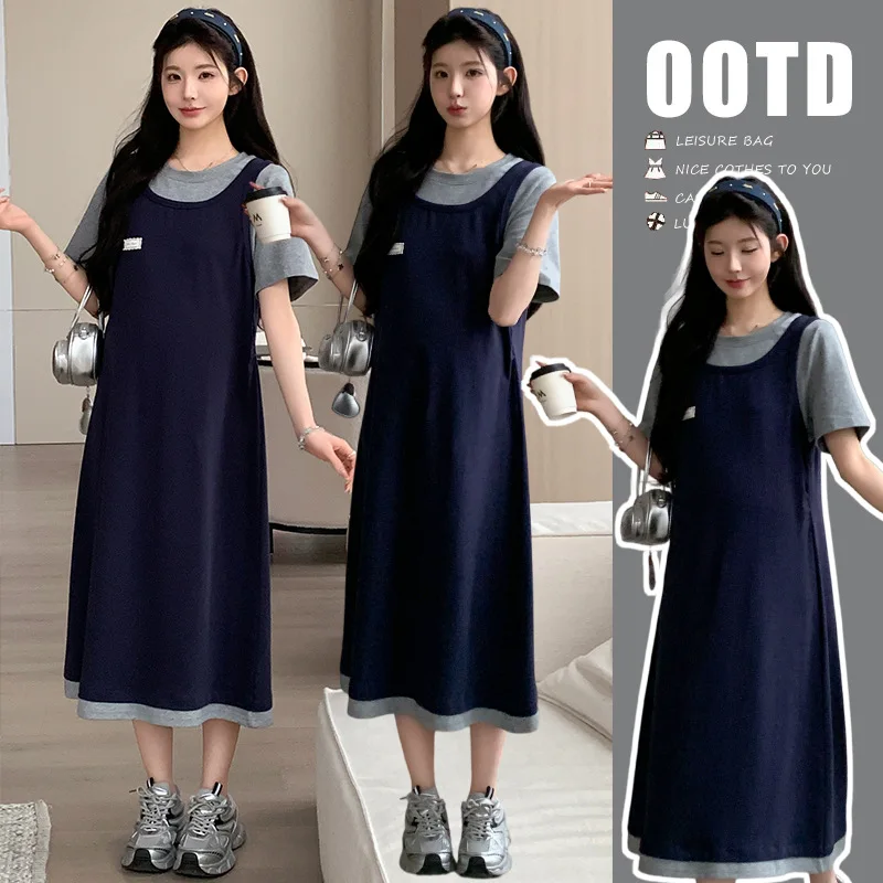 Maternity Dress Summer 2026 Blue Short Sleeve Fake Two Piece Dress Loose Soft Comfortable for Pregnant Women Minimalist
Maternity Dress Summer 2026 Blue Short Sleeve Fake Two Piece Dress Loose Soft Comfortable for Pregnant Women Minimalist