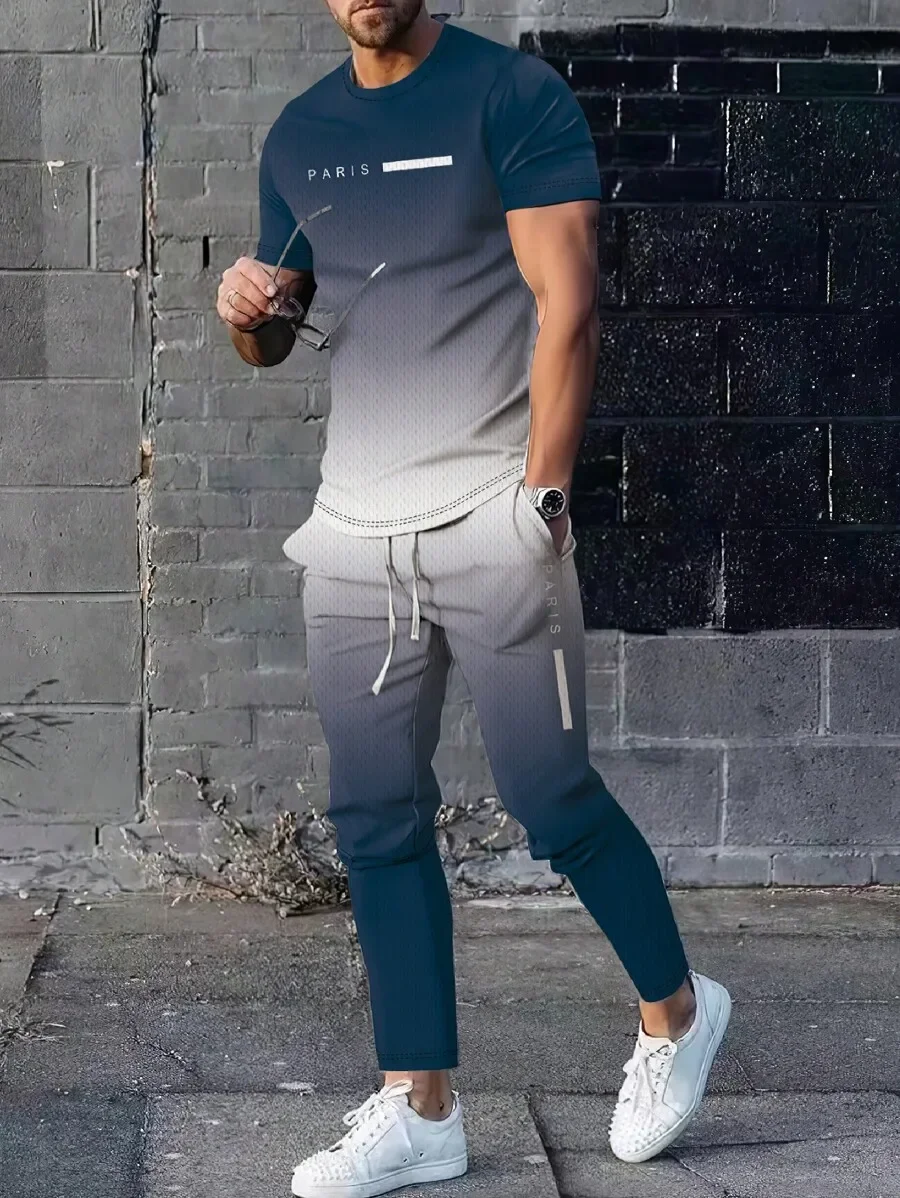Mens Gradient Casual Crew Neck Short Sleeve T-Shirt And Jogger Pants Set
Mens Gradient Casual Crew Neck Short Sleeve T-Shirt And Jogger Pants Set