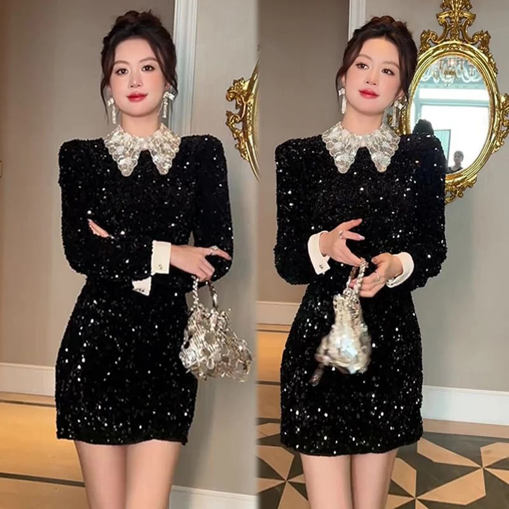 Light Luxury Party Dress for Women 2025 Winter New Style Elegant Trend Short Dresses Ladies Fashion Black Shinny Ball Mini Dress
Light Luxury Party Dress for Women 2025 Winter New Style Elegant Trend Short Dresses Ladies Fashion Black Shinny Ball Mini Dress