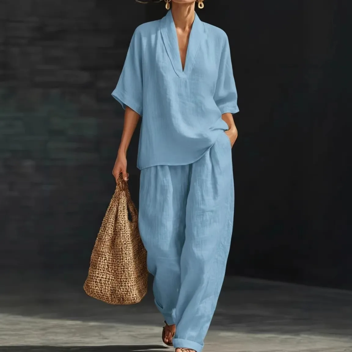 Spring Women's Clothing Matching Sets Casual Two Piece Set For Woman Linen Look Polyester Long Pants Suit Elegant Neutral Style
Spring Women's Clothing Matching Sets Casual Two Piece Set For Woman Linen Look Polyester Long Pants Suit Elegant Neutral Style