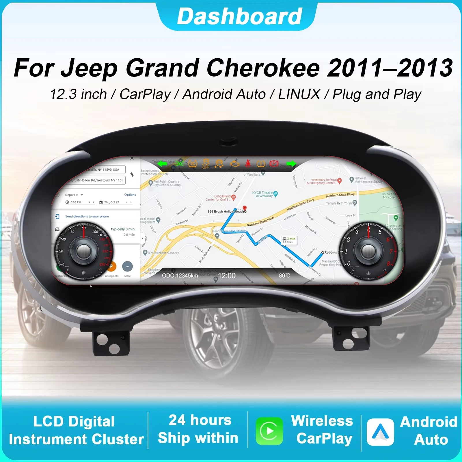 Digital Cluster Dashboard For Jeep Grand Cherokee 2011-2013 Dashboard speedometer Supports wireless CarPlay /Android Auto
Digital Cluster Dashboard For Jeep Grand Cherokee 2011-2013 Dashboard speedometer Supports wireless CarPlay /Android Auto