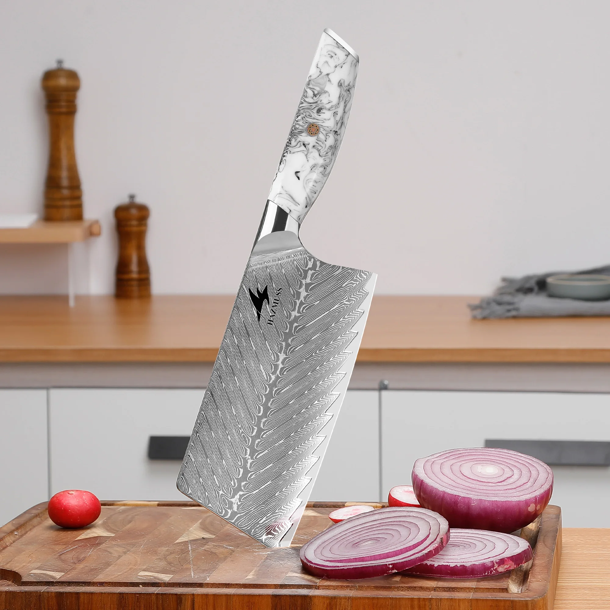 7" Chinese Cleaver VG10 Damascus Steel, Ergonomic Resin Handle, Ultra Sharp & Ideal Gift
7" Chinese Cleaver VG10 Damascus Steel, Ergonomic Resin Handle, Ultra Sharp & Ideal Gift