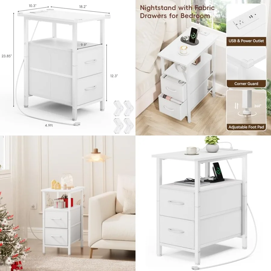 End Table with Charging Station, Narrow Side Table, 23.8'' Tall Nightstand with 2 Fabric Drawers, Small Sofa Side Table Narrow
End Table with Charging Station, Narrow Side Table, 23.8'' Tall Nightstand with 2 Fabric Drawers, Small Sofa Side Table Narrow
