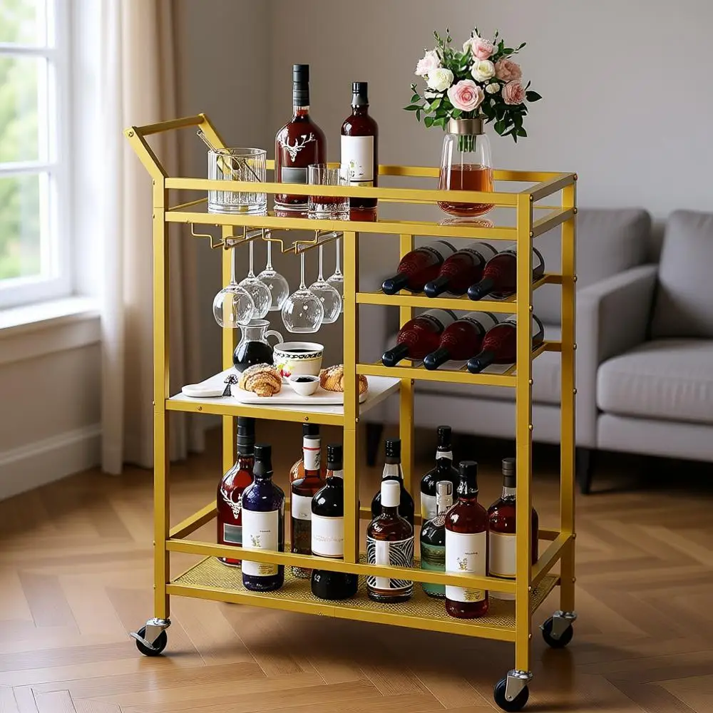 Трехъярусная сервировочная тележка с зеркальной столешницей, подставкой для вина и держателем для бокалов для дома, золото и белый
Трехъярусная сервировочная тележка с зеркальной столешницей, подставкой для вина и держателем для бокалов для дома, золото и белый