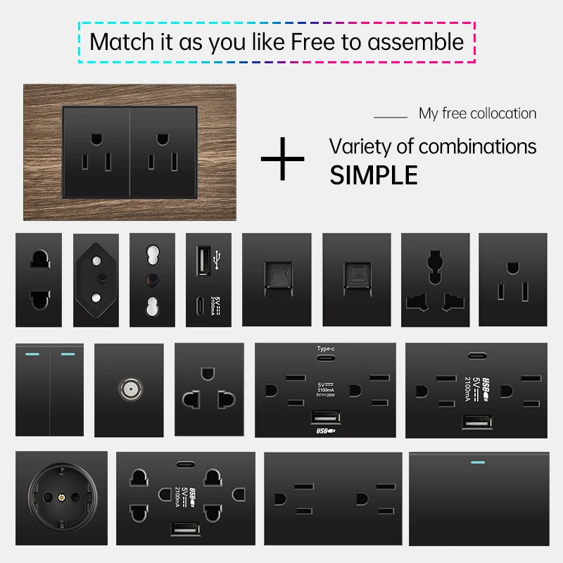 ELEGAN Black Retro Wood grain Wall Light Switch Fast Type-C Wall Power Outlet America Mexican Electrical socket with USB Charger
ELEGAN Black Retro Wood grain Wall Light Switch Fast Type-C Wall Power Outlet America Mexican Electrical socket with USB Charger