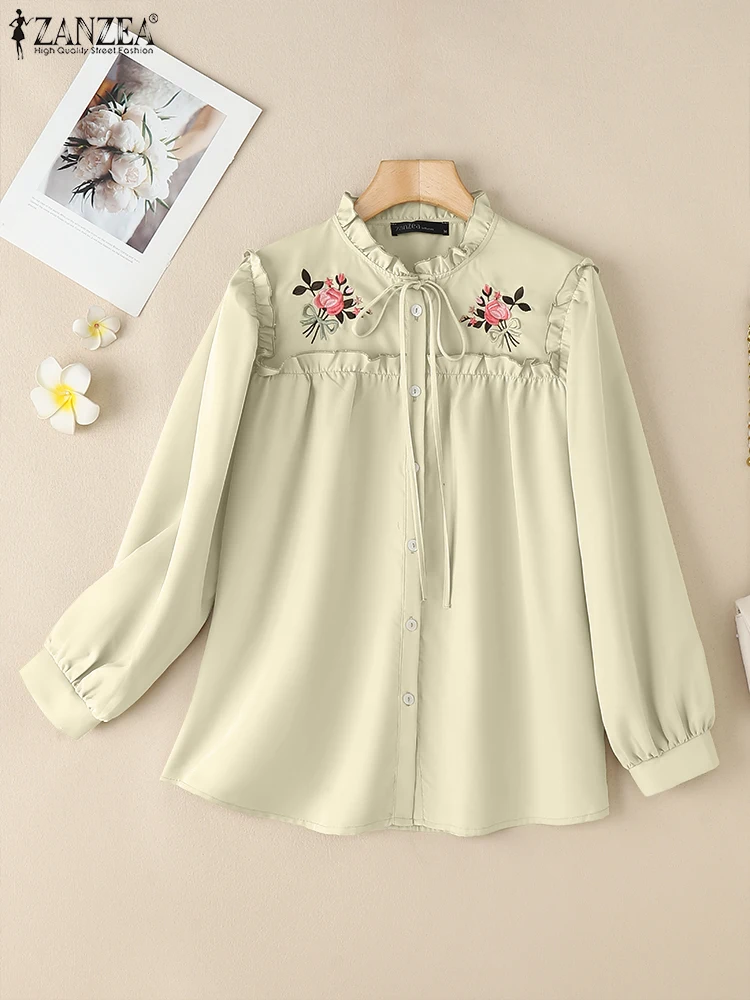 ZANZEA Ruffled Collar Button Up Tunic Tops Vintage Floral Embroidery Lace Up Long Sleeve Shirts Elegant Women's Chemises Femme
ZANZEA Ruffled Collar Button Up Tunic Tops Vintage Floral Embroidery Lace Up Long Sleeve Shirts Elegant Women's Chemises Femme