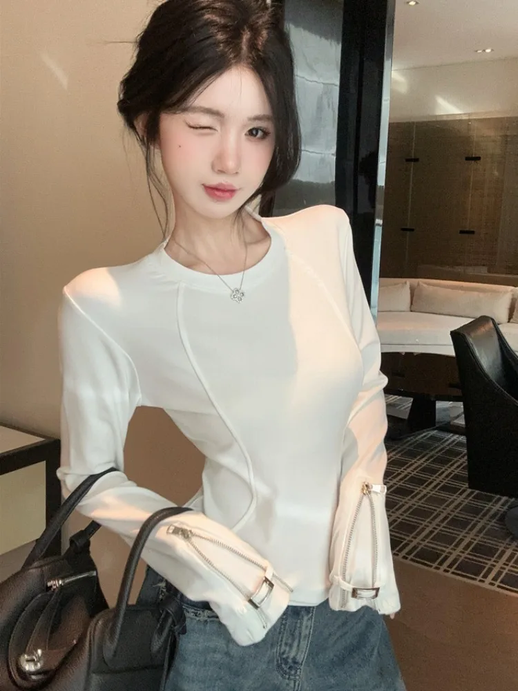 Retro American Hot Girl Zipper Long Sleeve T-Shirt Fashionable Base Layer Shirt for Women Autumn Winter New Style Knitted Top
Retro American Hot Girl Zipper Long Sleeve T-Shirt Fashionable Base Layer Shirt for Women Autumn Winter New Style Knitted Top