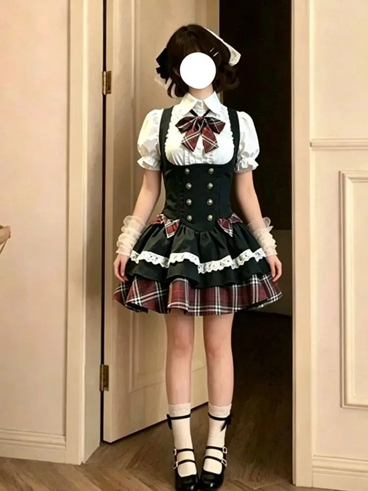 Preppy Style Plaid Bow High Waist Puff Sleeve Women 2 Pieces Set Lace Layered Pinafore Skirt Top Set Kawaii Daily School Clothes
Preppy Style Plaid Bow High Waist Puff Sleeve Women 2 Pieces Set Lace Layered Pinafore Skirt Top Set Kawaii Daily School Clothes