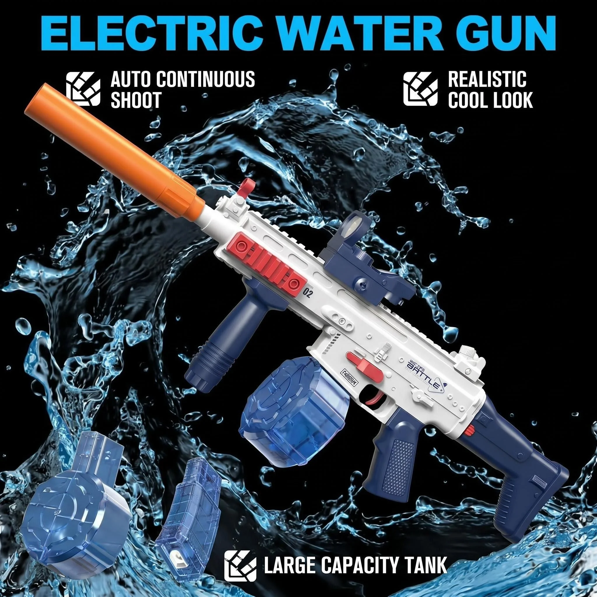 SCAR Electric Water Gun - Automatic Continuous Shooting, Large Water Capacity Set Summer Outdoor Beach Water Fight Toy Gifts
SCAR Electric Water Gun - Automatic Continuous Shooting, Large Water Capacity Set Summer Outdoor Beach Water Fight Toy Gifts