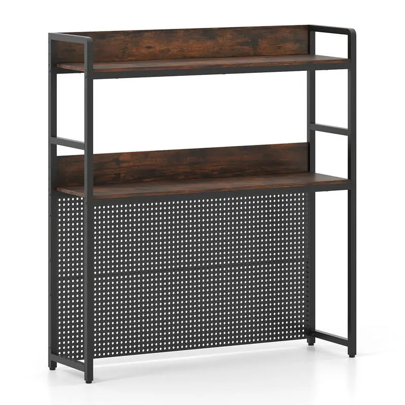 Multipurpose 2-Tier Desktop Bookshelf with Pegboard for up to 32 Inch Computer Monitor-Rustic Brown
Multipurpose 2-Tier Desktop Bookshelf with Pegboard for up to 32 Inch Computer Monitor-Rustic Brown