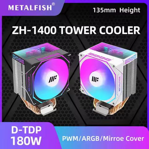 METALFISH ZH1400 CPU 쿨러 4 HeatPipes 4PIN PWM 자동 ARGB 팬 Intel 1700 1200 115X 1366 2011 AM5 AM4 AM3 x99 x79