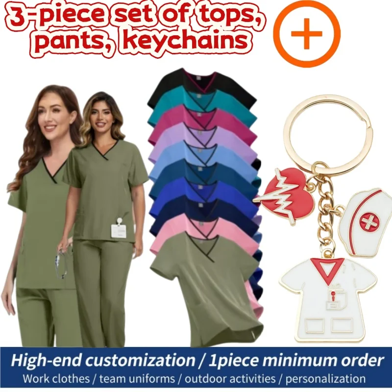 3-piece Set of Tops Pants Keychains Elastic Beauty Salon Skin Management Doctors Nurses Nursing Staff Comfortable Hand Washing
3-piece Set of Tops Pants Keychains Elastic Beauty Salon Skin Management Doctors Nurses Nursing Staff Comfortable Hand Washing