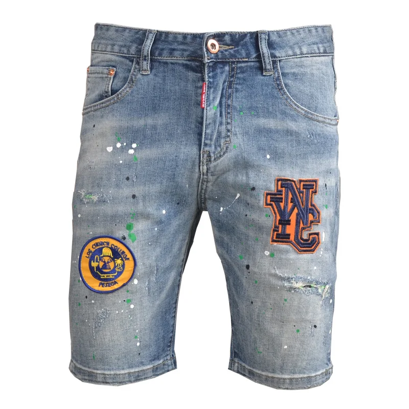 Summer thin hole denim shorts men's trendy brand stretch slim fit fashion badge embroidery design street five quarter pants
Summer thin hole denim shorts men's trendy brand stretch slim fit fashion badge embroidery design street five quarter pants