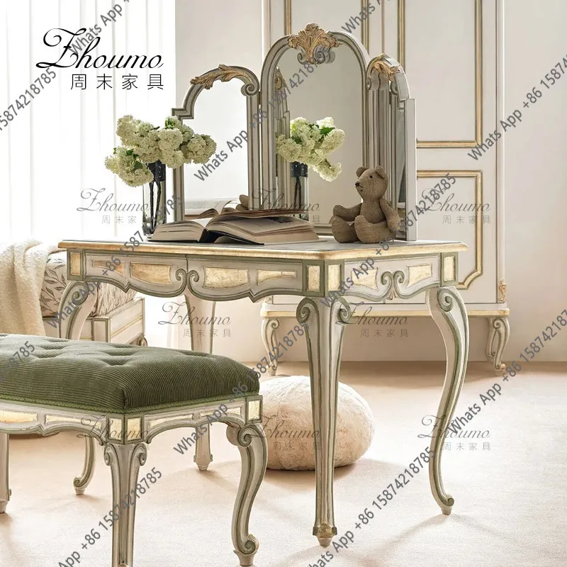 French engraved light luxury simple table and chair combination dresser antique master bedroom old makeup table
French engraved light luxury simple table and chair combination dresser antique master bedroom old makeup table