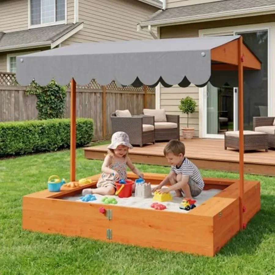 Outdoor backyard sandbox for kids: wooden, natural wood color, pre-assembled base for quick setup, UV-protected canopy, foldabl
Outdoor backyard sandbox for kids: wooden, natural wood color, pre-assembled base for quick setup, UV-protected canopy, foldabl