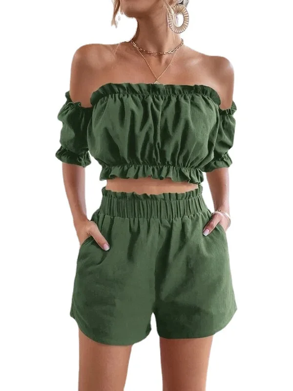 Women's Elegant Ruffles Off Shoulder Crop Top and Shorts Suit Sexy Party Outfits Summer Fashion Solid 2-Piece
Women's Elegant Ruffles Off Shoulder Crop Top and Shorts Suit Sexy Party Outfits Summer Fashion Solid 2-Piece