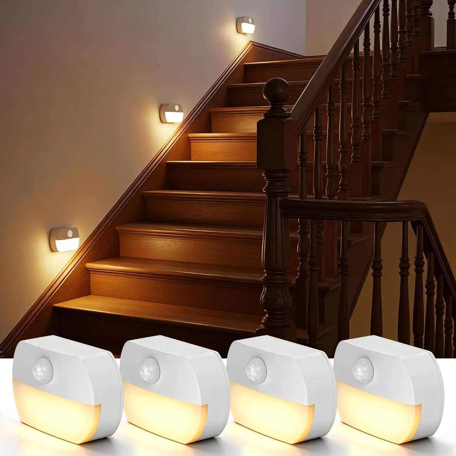LED Motion Sensor Light indoor, 4 Pack Motion Sensor Step Lights Indoor, Battery Operated Stair Lights, Warm White 3000K, Wireless Stick-On LED Night Lights for Hallway, Bedroom, Under Cabinet
LED Motion Sensor Light indoor, 4 Pack Motion Sensor Step Lights Indoor, Battery Operated Stair Lights, Warm White 3000K, Wireless Stick-On LED Night Lights for Hallway, Bedroom, Under Cabinet