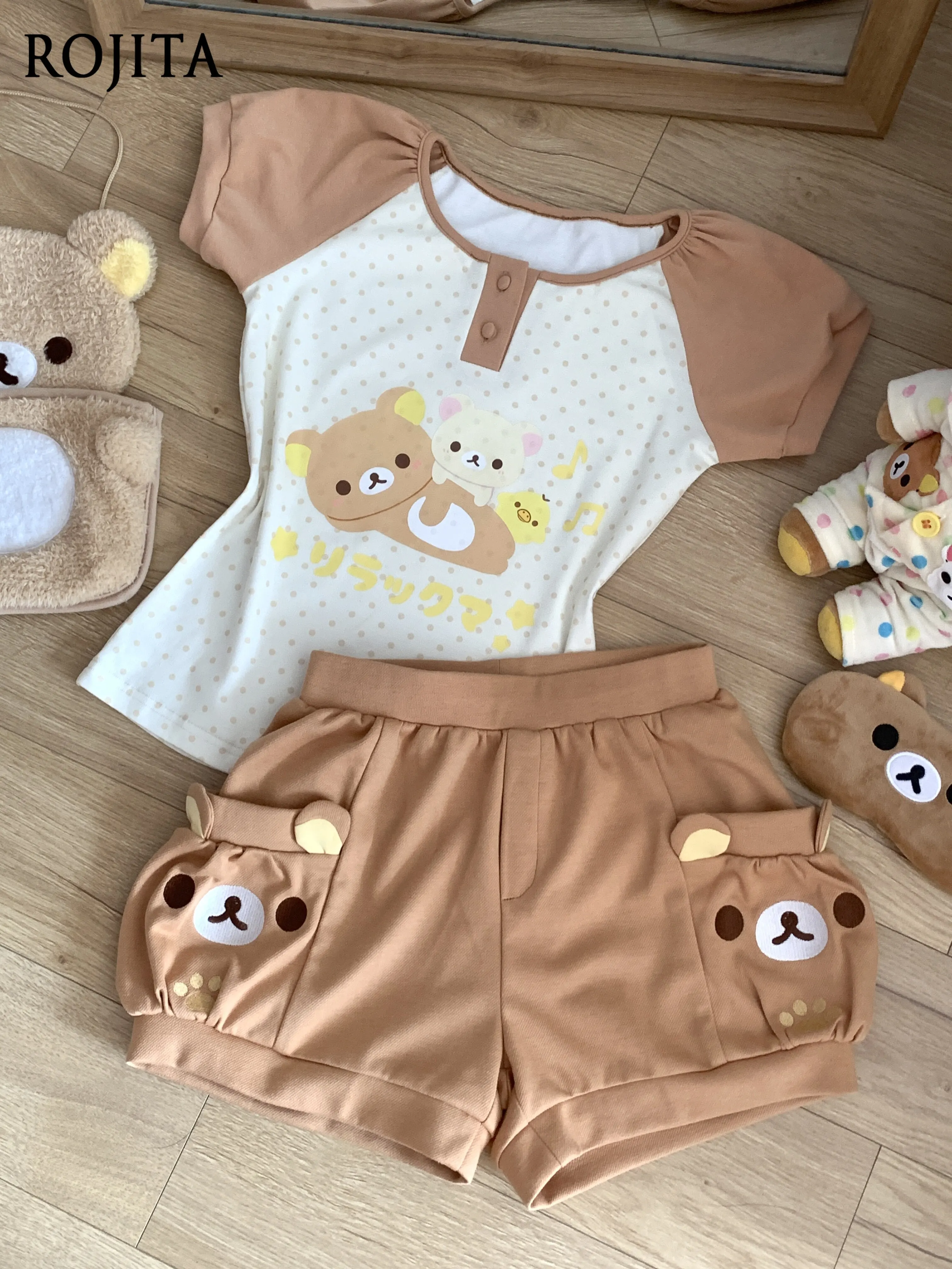 Japanese Soft Girl Cute Bear Print Short-sleeved Crew Neck T-shirt Polka Dot Top Summer Split Suit Women
Japanese Soft Girl Cute Bear Print Short-sleeved Crew Neck T-shirt Polka Dot Top Summer Split Suit Women