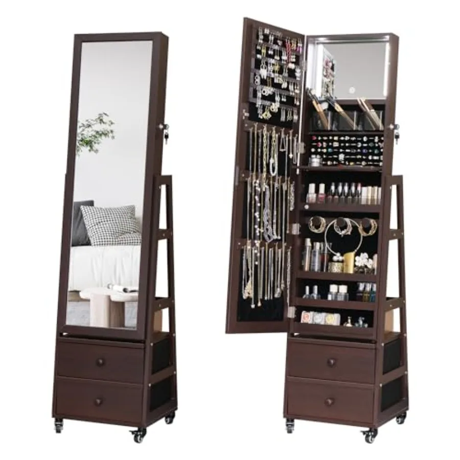 Rotating Standing Jewelry Cabinet with LockableFull Length Mirror with Storage Large Capacity Jewelry Organizer Armoire Floor M
Rotating Standing Jewelry Cabinet with LockableFull Length Mirror with Storage Large Capacity Jewelry Organizer Armoire Floor M