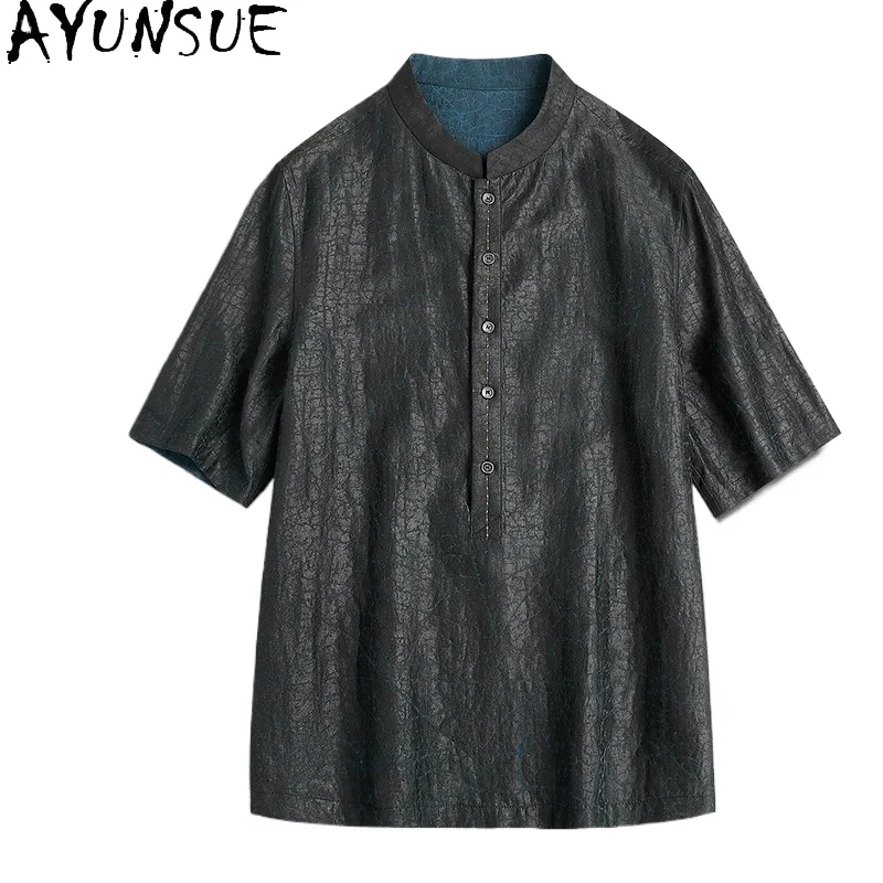 AYUNSUE Luxury Watered Gauze Shirts Man Summer Top 100% Real Mulberry Silk Shirt for Men Reversible Shirt High-end Casual Shirt
AYUNSUE Luxury Watered Gauze Shirts Man Summer Top 100% Real Mulberry Silk Shirt for Men Reversible Shirt High-end Casual Shirt